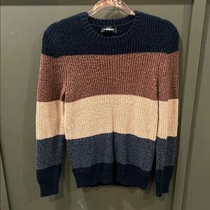 Express Men's Crewneck Sweater - Navy, Brown, Beige